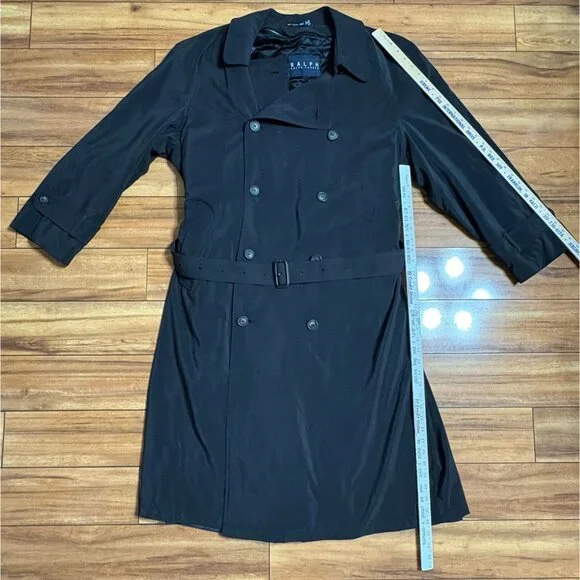 Vtg Ralph Lauren Trench Coat 44 Wool Bld Black Double-Breasted Belt Lined Men's - Picture 7 of 12